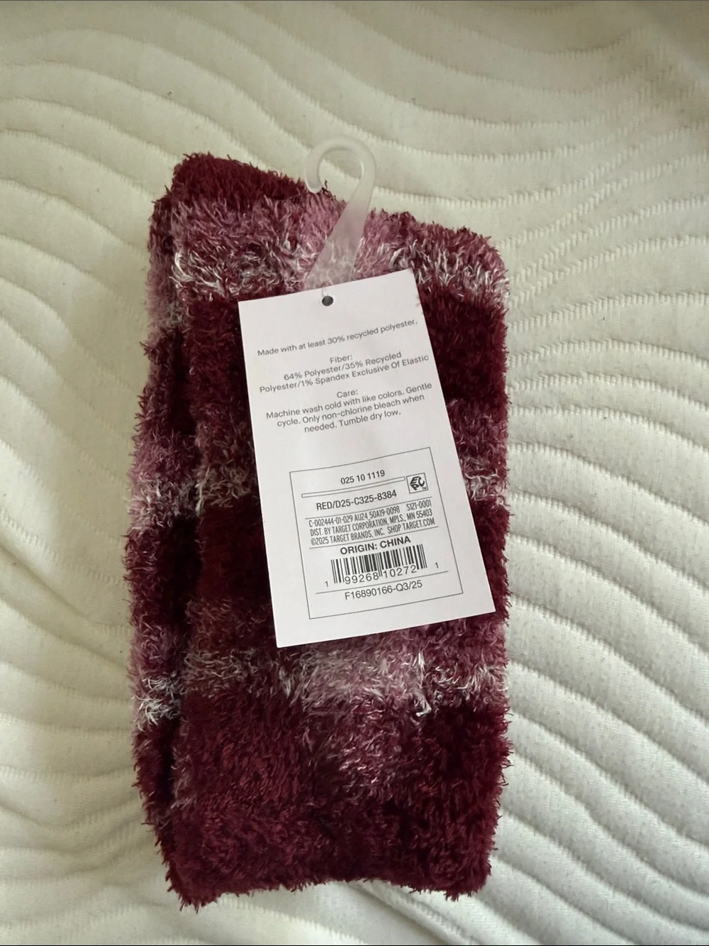 Auden Burgundy and Light Pink Fuzzy Check Lounge Socks